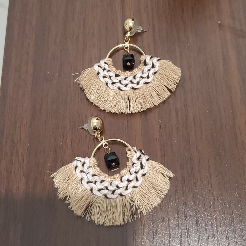 Brown and gold tassel earring